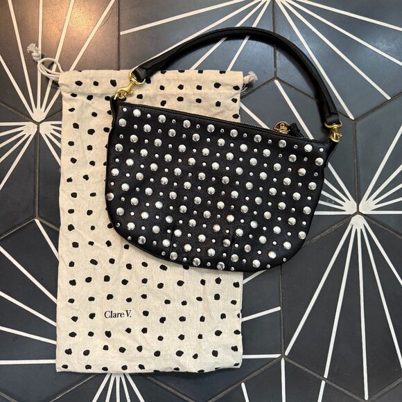Like New Clare V Studded Petite Moyen Messenger Bag in Black - Picture 9 of 9